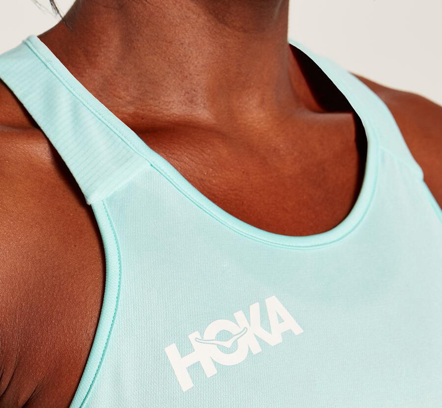 Top Hoka One One Feminino Azuis - Performance Tank - 847-UJNKCZ